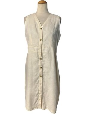 J.Crew Factory Button Front Linen Cotton Midi Dress Ivory Size 10